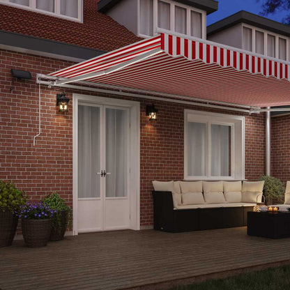 Manual Awning with Solar LED 5 x 3 m with white frame Drop 300 cm Width 500 cm Red and white