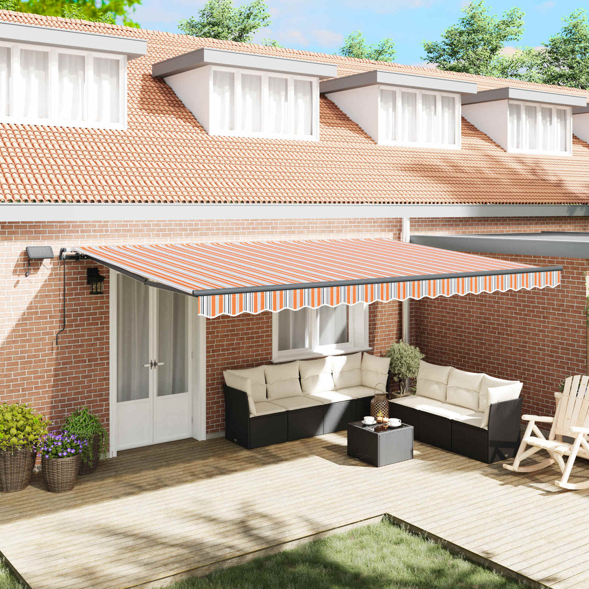 Manual Awning with Solar LED 5 x 3 m with Anthracite Frame Drop 300 cm Width 500 cm Orange/grey/blue/white