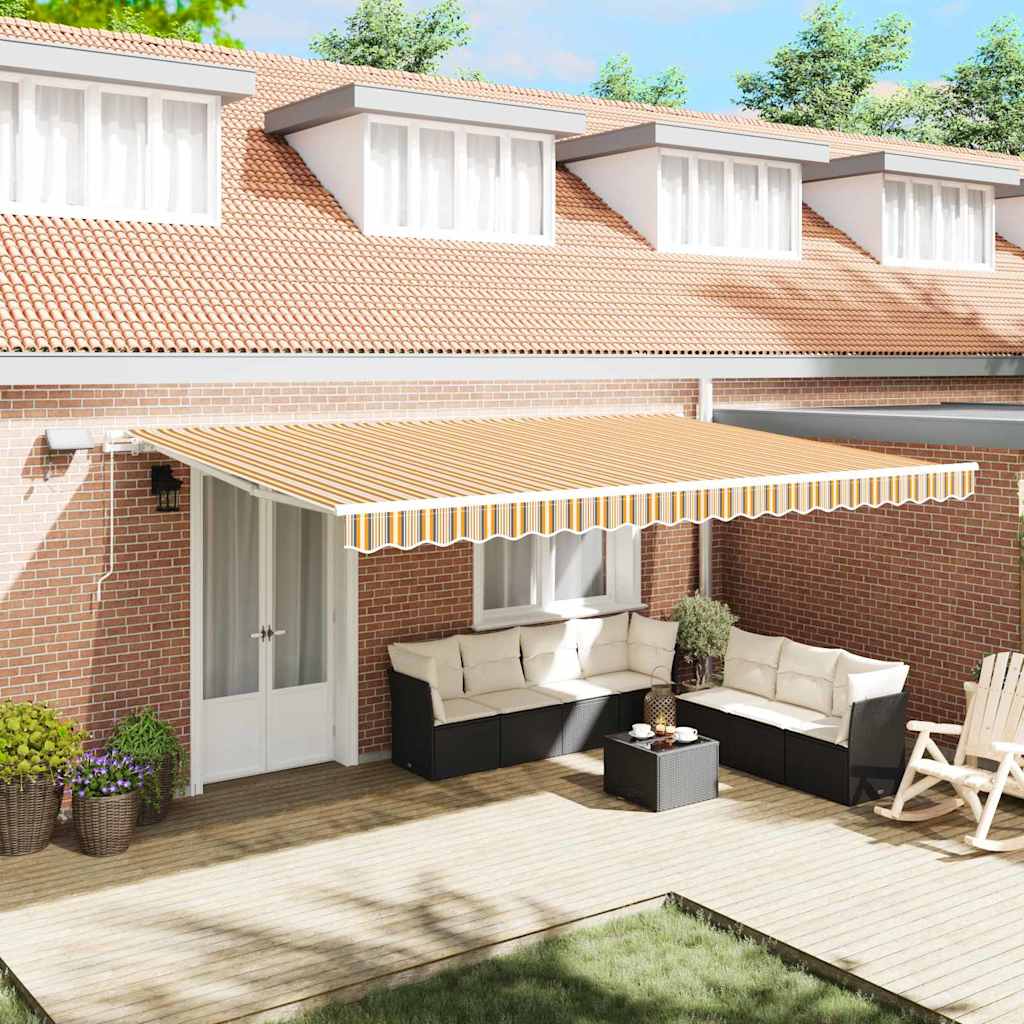 Manual Awning with Solar LED 5 x 3 m with white frame Drop 300 cm Width 500 cm Yellow/grey/white