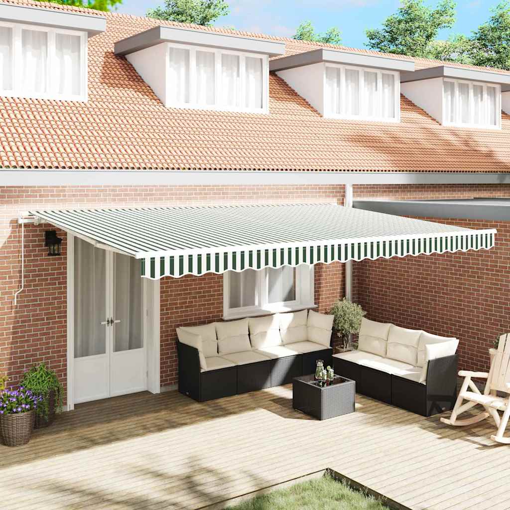vidaXL Retractable Awning Green and White 500 x 300 cm 1