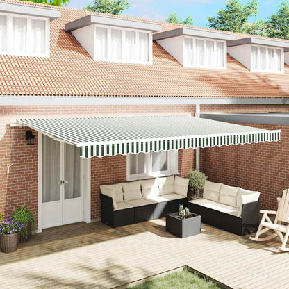 vidaXL Retractable Awning Green and White 500 x 300 cm 1