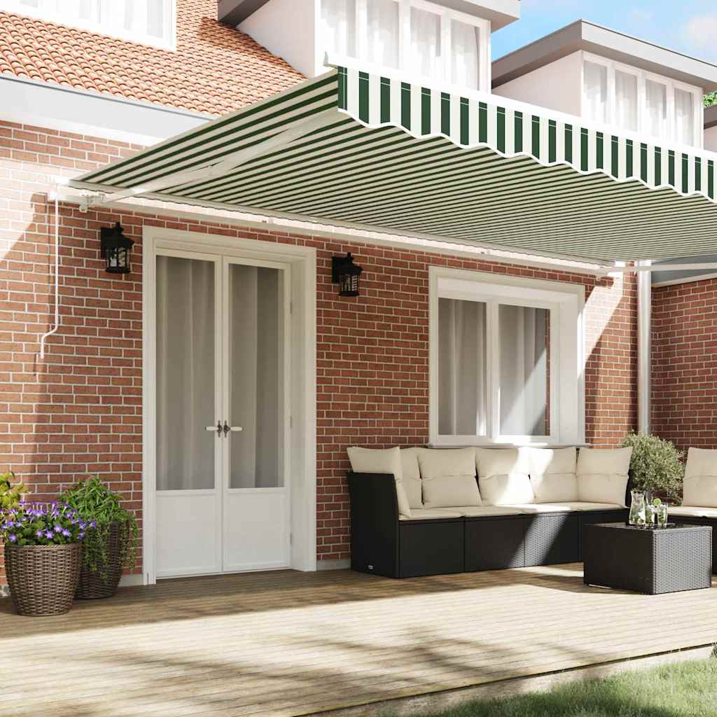 vidaXL Retractable Awning Green and White 500 x 300 cm 3
