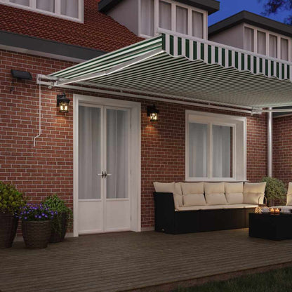 Manual Awning with Solar LED 5 x 3 m with white frame Drop 300 cm Width 500 cm Green and white