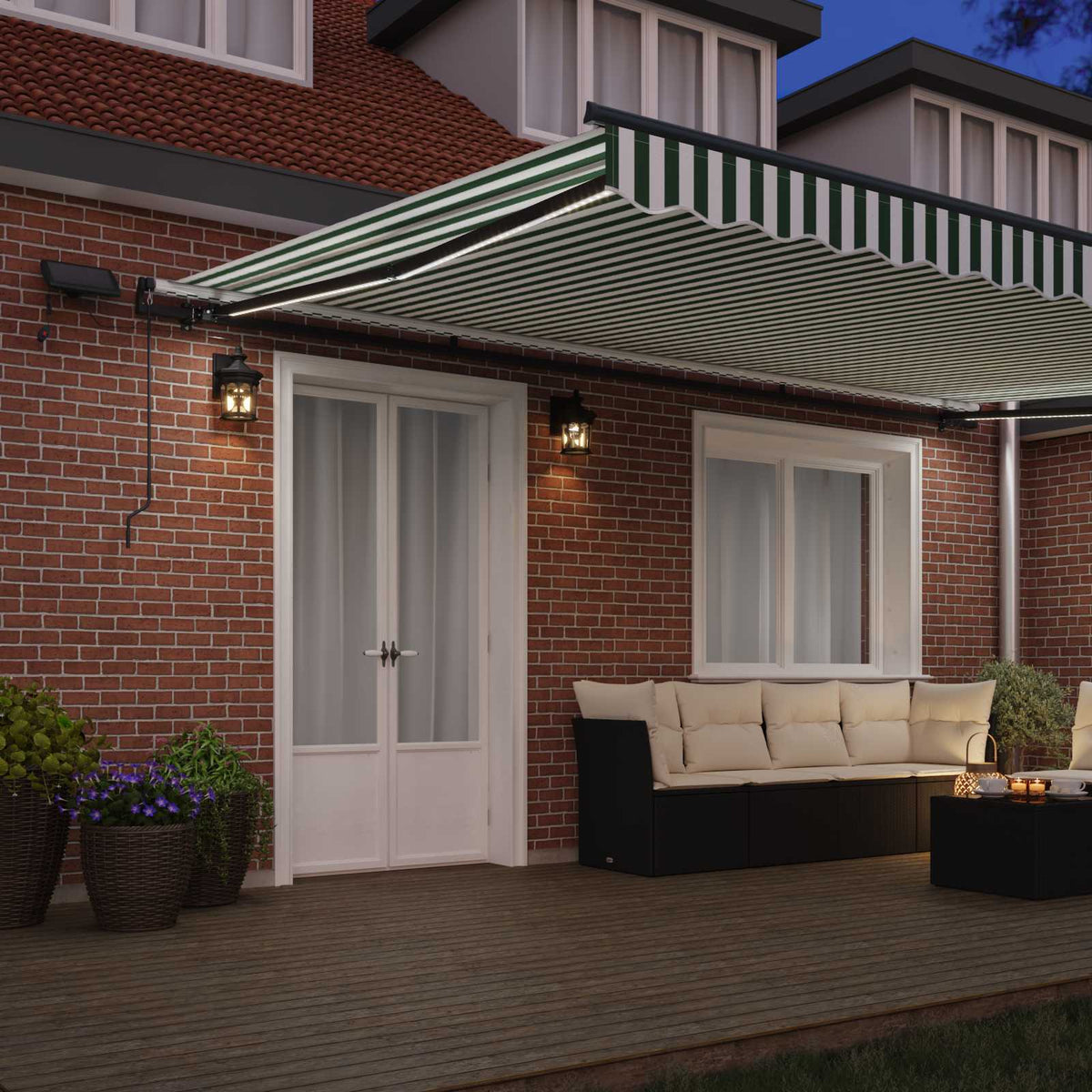 vidaXL Retractable Awning Green and White 500 x 300 cm 3