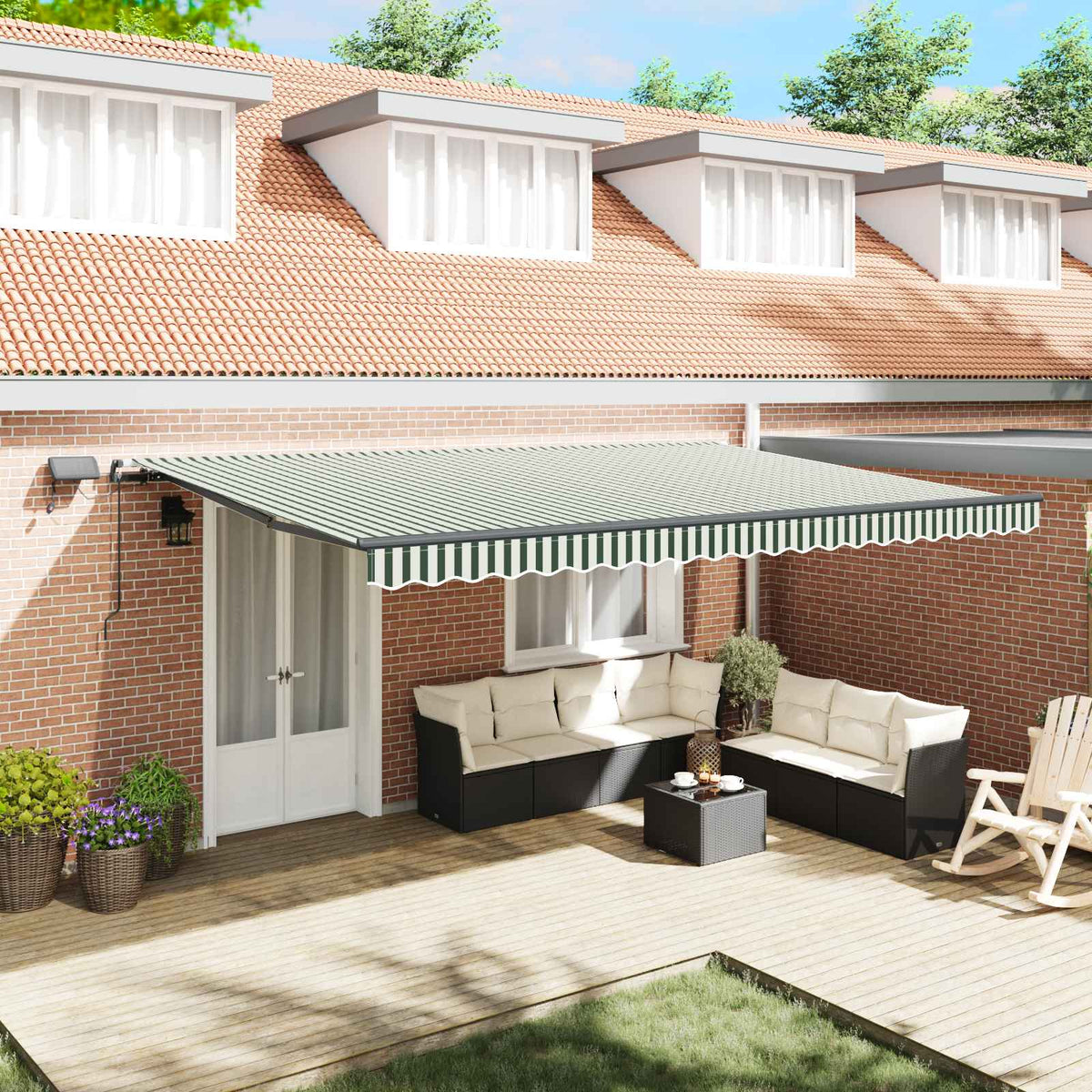 vidaXL Retractable Awning Green and White 500 x 300 cm 1