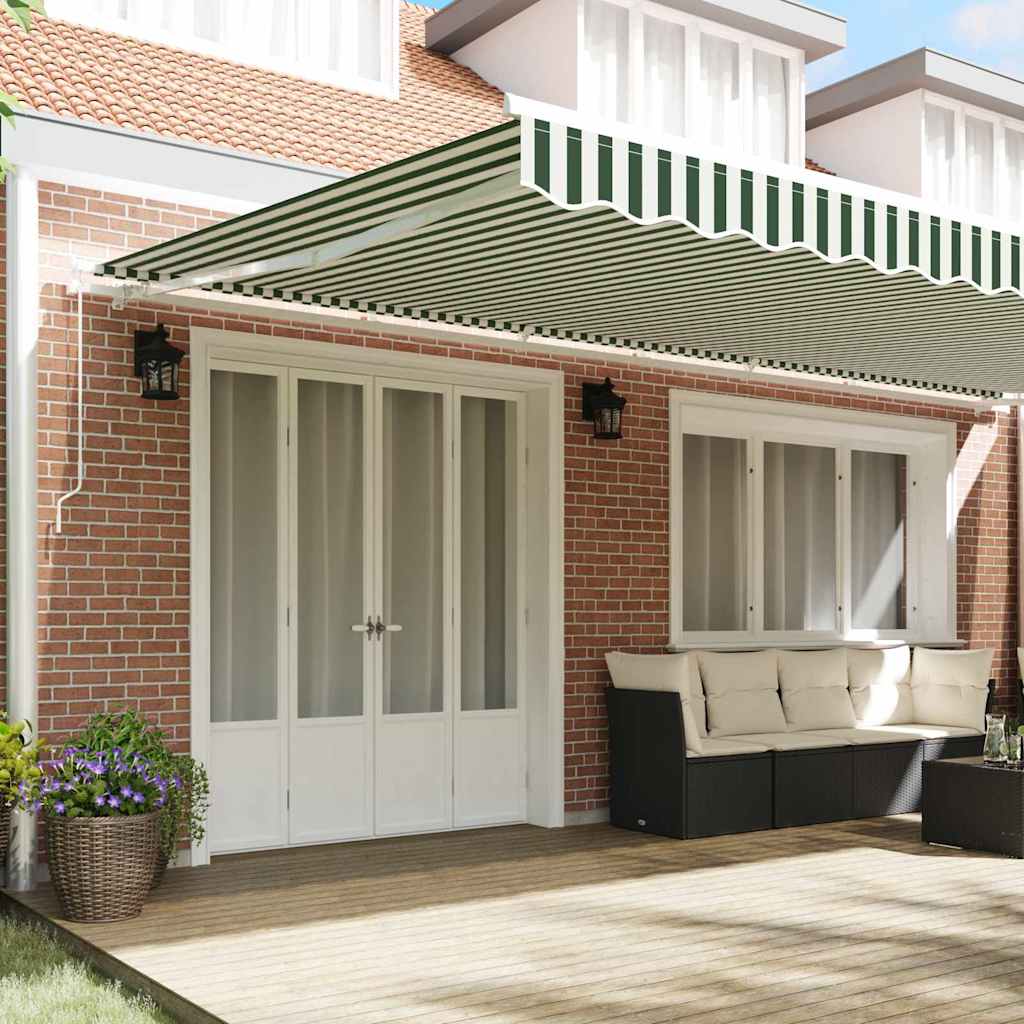 vidaXL Retractable Awning Green and White 600 x 300 cm 3