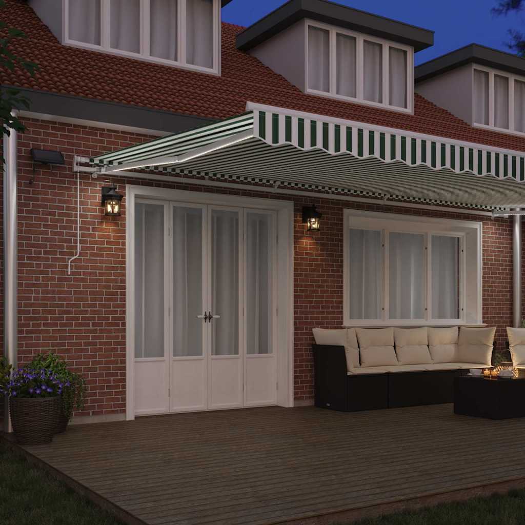 vidaXL Retractable Awning Green and White 600 x 300 cm 3