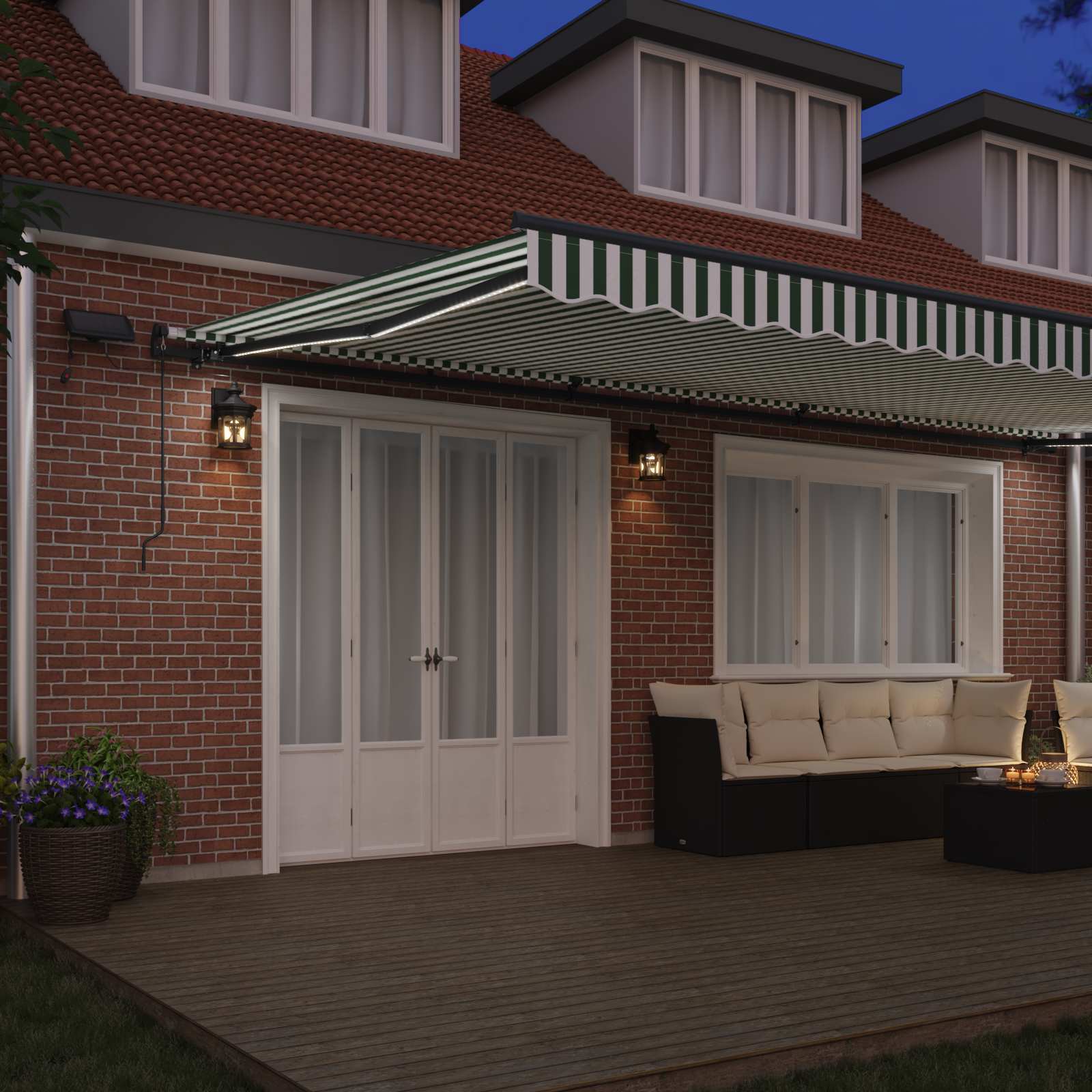 vidaXL Retractable Awning Green and White 600 x 300 cm 3