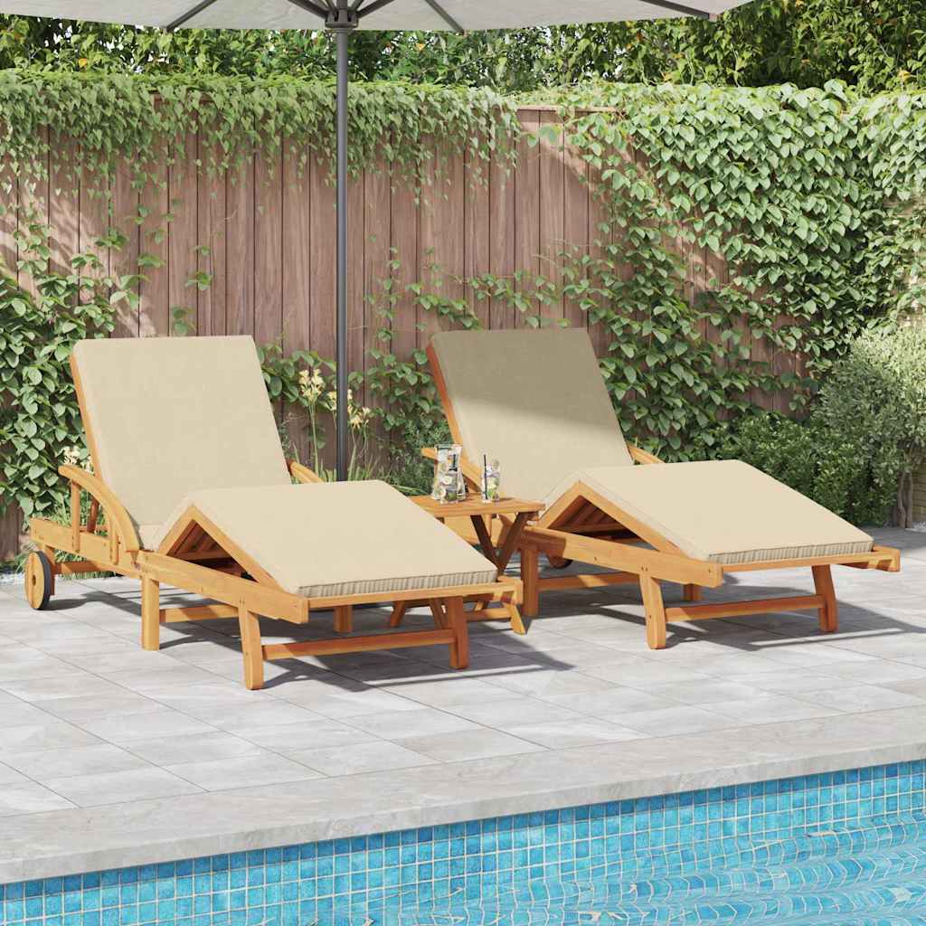 vidaXL Sun Lounger 2 pcs Solid Acacia Wood Beige 1