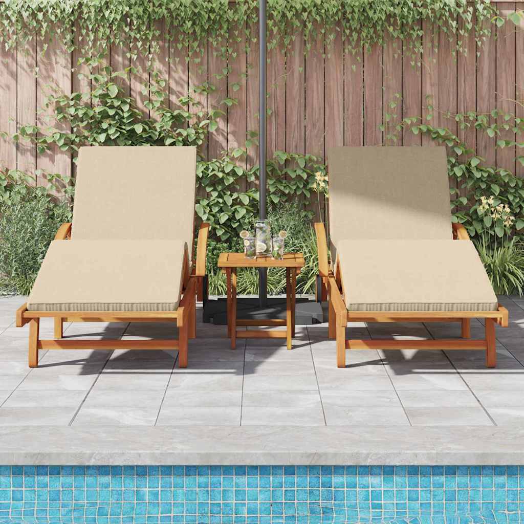 vidaXL Sun Lounger 2 pcs Solid Acacia Wood Beige 3