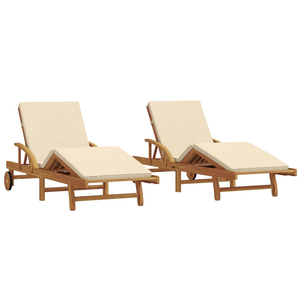 vidaXL Sun Lounger 2 pcs Solid Acacia Wood Beige 2