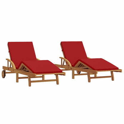 vidaXL Sun Lounger 2 pcs Solid Acacia Wood Red 2