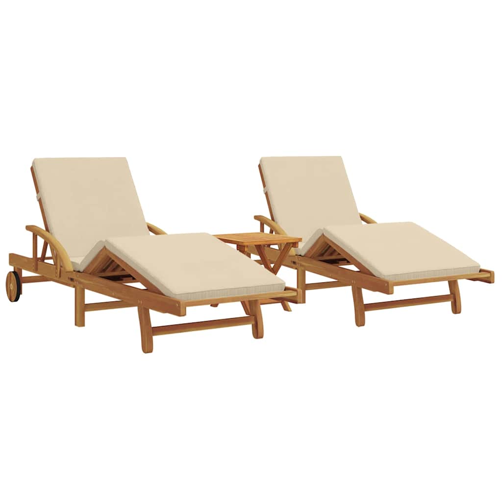 vidaXL Sun Lounger 3 pcs Solid Acacia Wood Beige 2