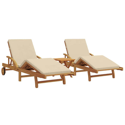 vidaXL Sun Lounger 3 pcs Solid Acacia Wood Beige 2