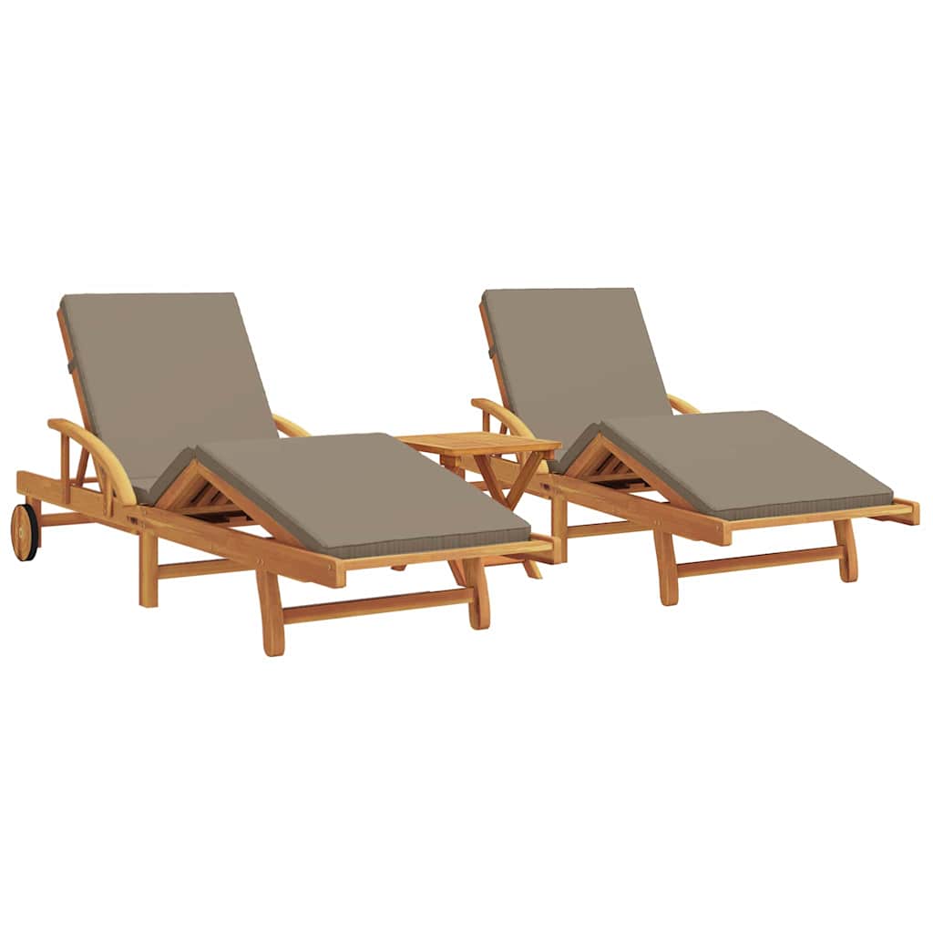 vidaXL Sun Lounger 3 pcs Solid Acacia Wood Taupe 2