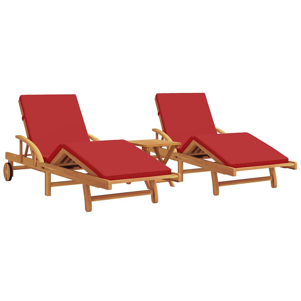 vidaXL Sun Lounger 3 pcs Solid Acacia Wood Red 2