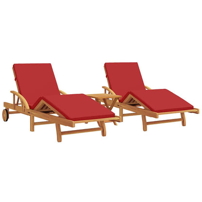 vidaXL Sun Lounger 3 pcs Solid Acacia Wood Red 2
