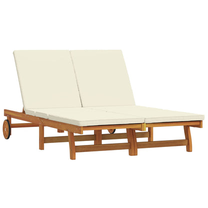 vidaXL Sun Lounger 2 pcs Solid Acacia Wood Brown Cream White