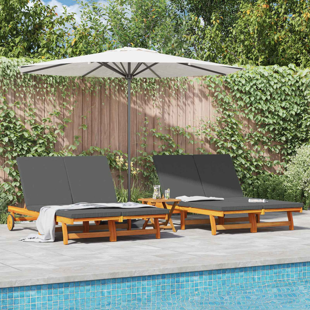 vidaXL Sun Lounger 2 pcs Solid Acacia Wood Brown Dark Grey