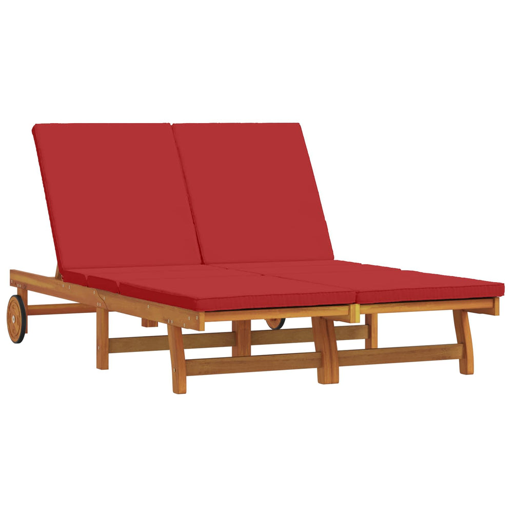 vidaXL Sun Lounger Reclining with Cushion Solid Acacia Wood Red