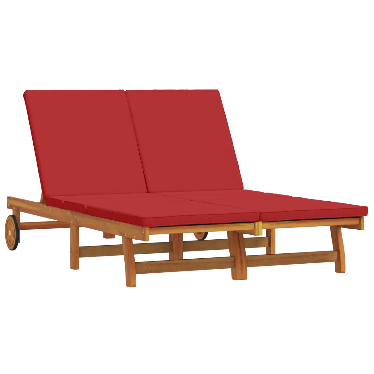 Sun Lounger Reclining with Cushion Solid Acacia Wood Red 2-Person sun lounger