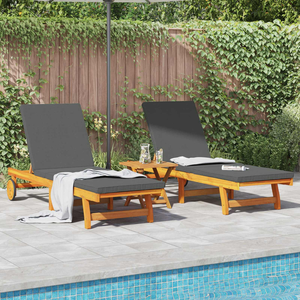 vidaXL Sun Lounger 2 pcs Solid Acacia Wood Brown 1