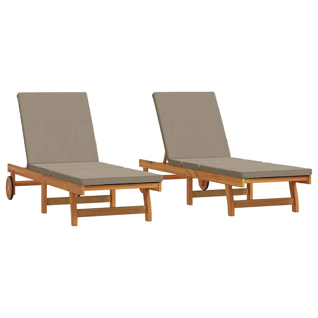 Sun Lounger 2 pcs Solid Acacia Wood Brown Taupe 2x sun lounger