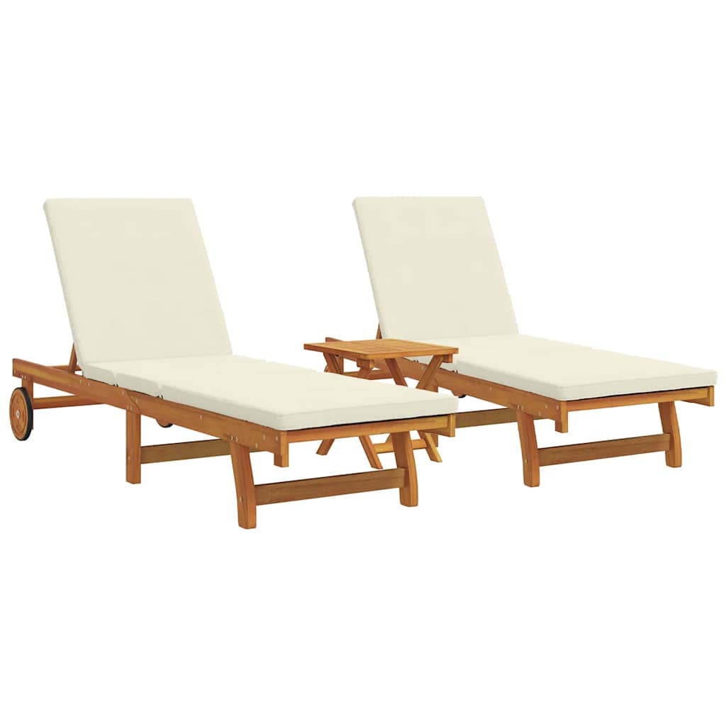 vidaXL Sun Lounger 3 pcs Solid Acacia Wood Brown 2
