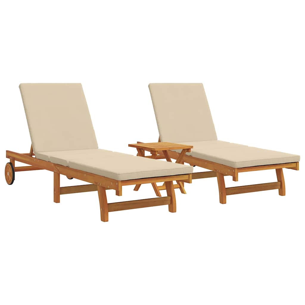 vidaXL Sun Lounger 3 pcs Solid Acacia Wood Brown 2