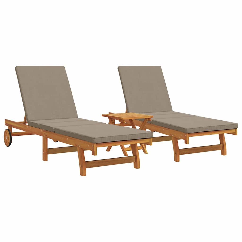 vidaXL Sun Lounger 3 pcs Solid Acacia Wood Brown 2