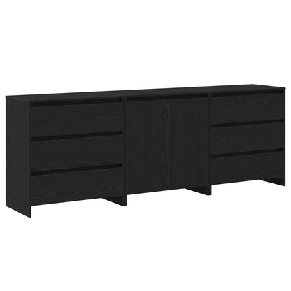 3 Piece Sideboard Engineered Wood Black oak