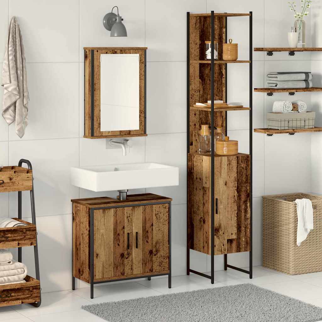 3 Piece Bathroom Furniture Set Engineered Wood Old wood