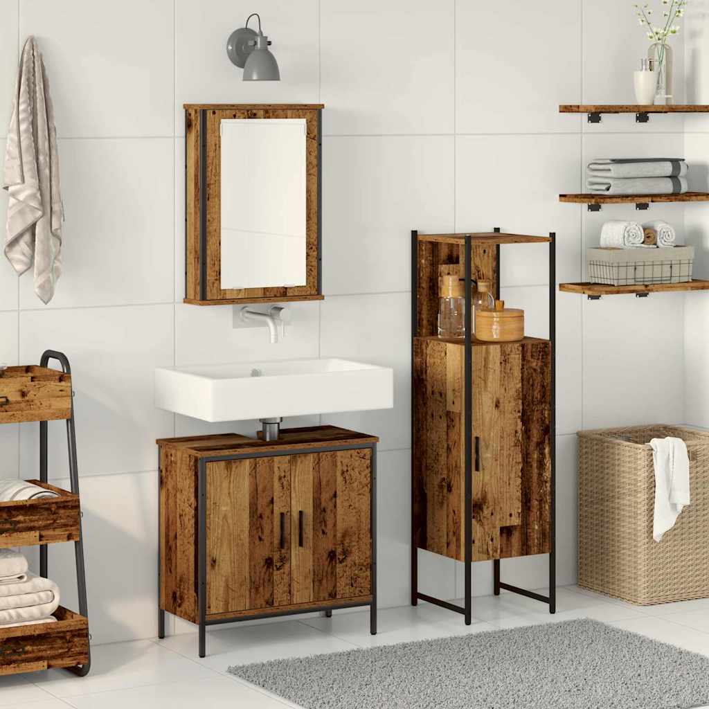 3 Piece Bathroom Furniture Set Engineered Wood Old wood