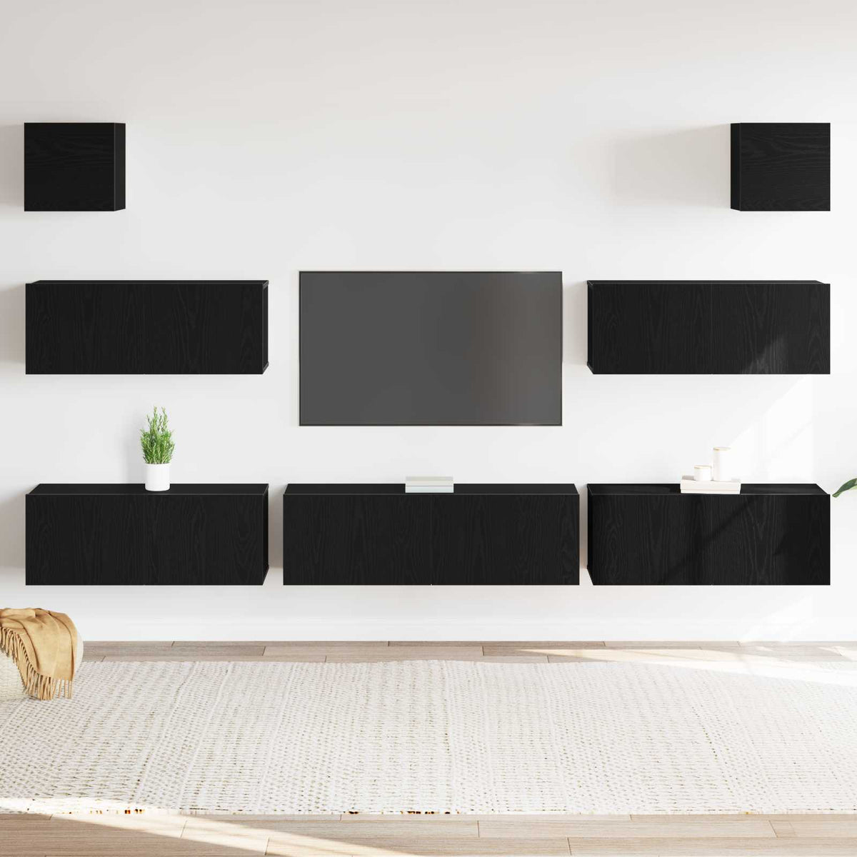 7 Piece TV Cabinet Set Engineered Wood Black oak