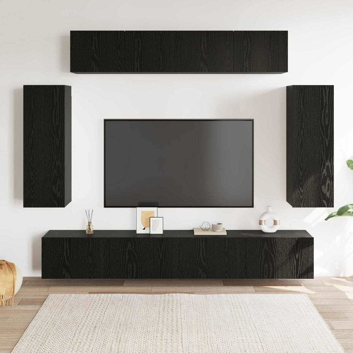 6 Piece TV Cabinet Set Engineered Wood Height 90 cm Black oak