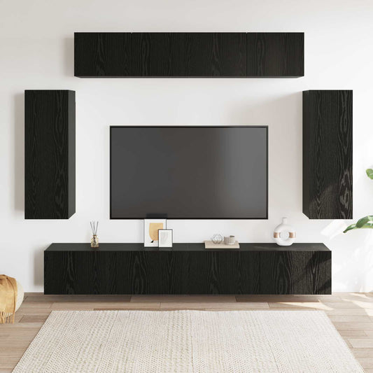 6 Piece TV Cabinet Set Engineered Wood Height 90 cm Black oak