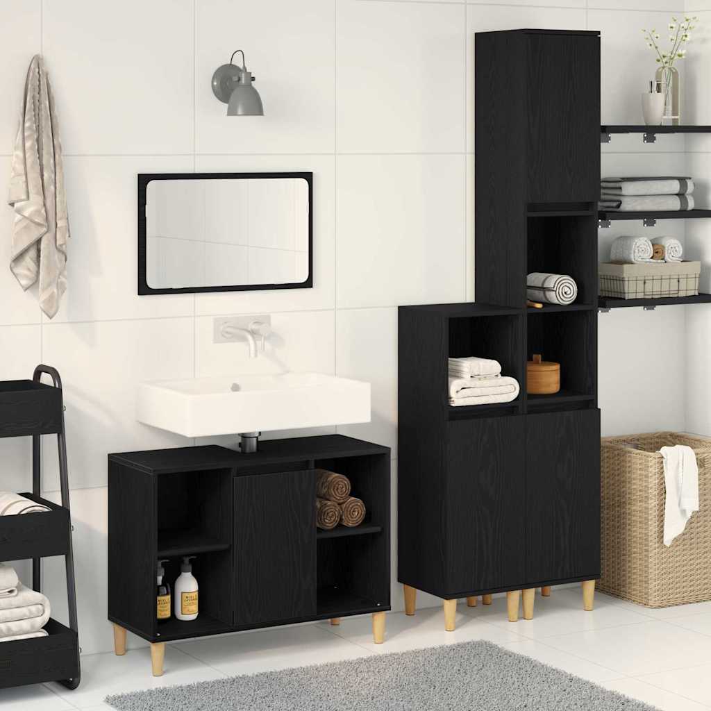 3 Piece Bathroom Furniture Set Engineered Wood Black oak