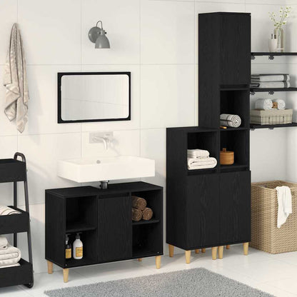 3 Piece Bathroom Furniture Set Engineered Wood Black oak