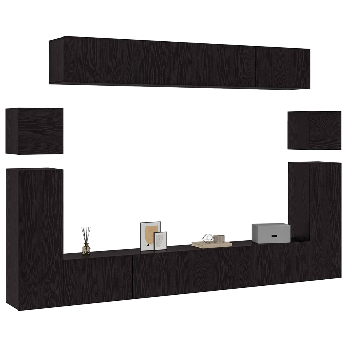 TV Cabinet Set Engineered Wood 8 pcs Width 100 cm Black oak