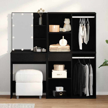 LED Dressing Table with Cabinets Engineered Wood Black oak