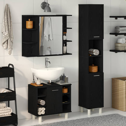 3 Piece Bathroom Furniture Set Engineered Wood Black oak