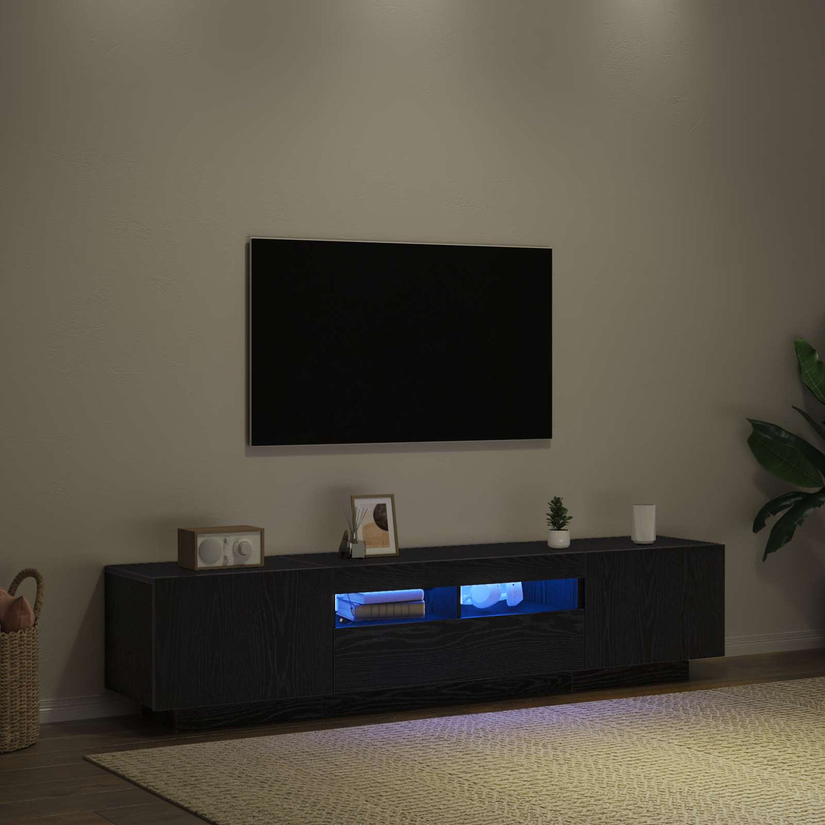 TV Cabinet with LED Lights 180x35x40 cm Black oak