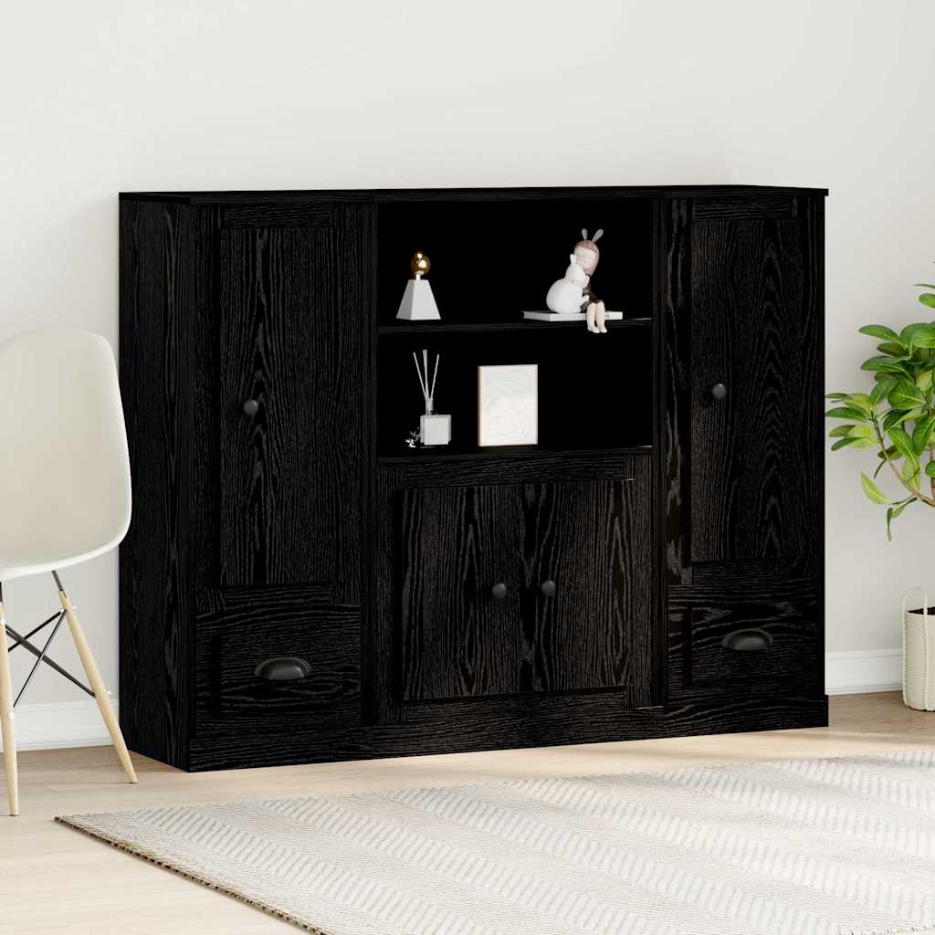 Highboards 3 pcs Engineered Wood Black oak