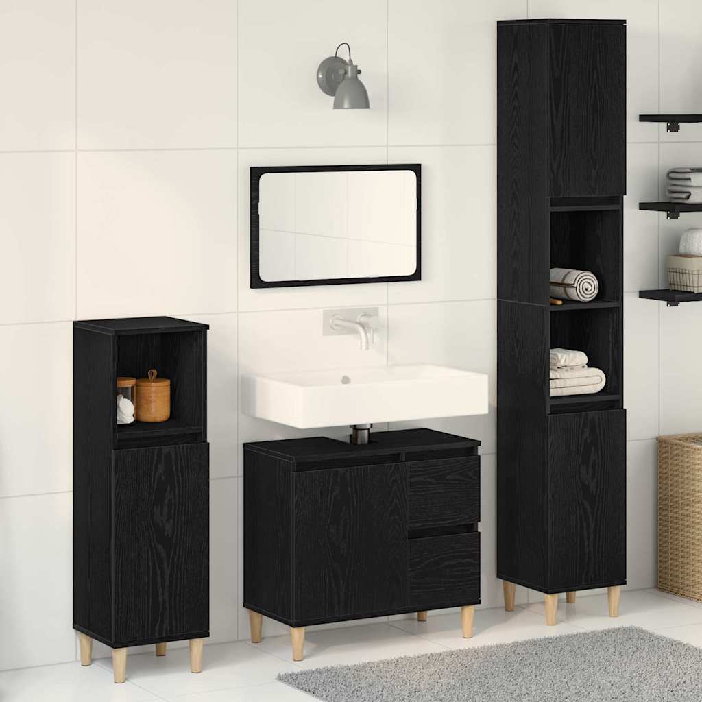 3 Piece Bathroom Cabinet Set Engineered Wood Black oak