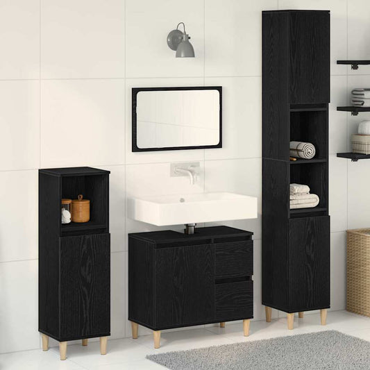 3 Piece Bathroom Cabinet Set Engineered Wood Black oak