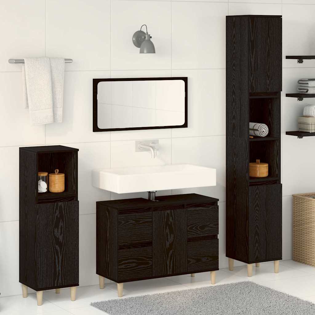 3 Piece Bathroom Furniture Set Engineered Wood Black oak