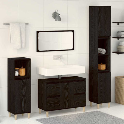 3 Piece Bathroom Furniture Set Engineered Wood Black oak