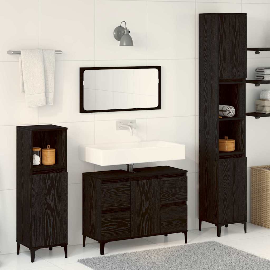 3 Piece Bathroom Furniture Set Engineered Wood Black oak