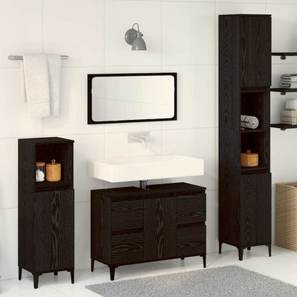 3 Piece Bathroom Furniture Set Engineered Wood Black oak