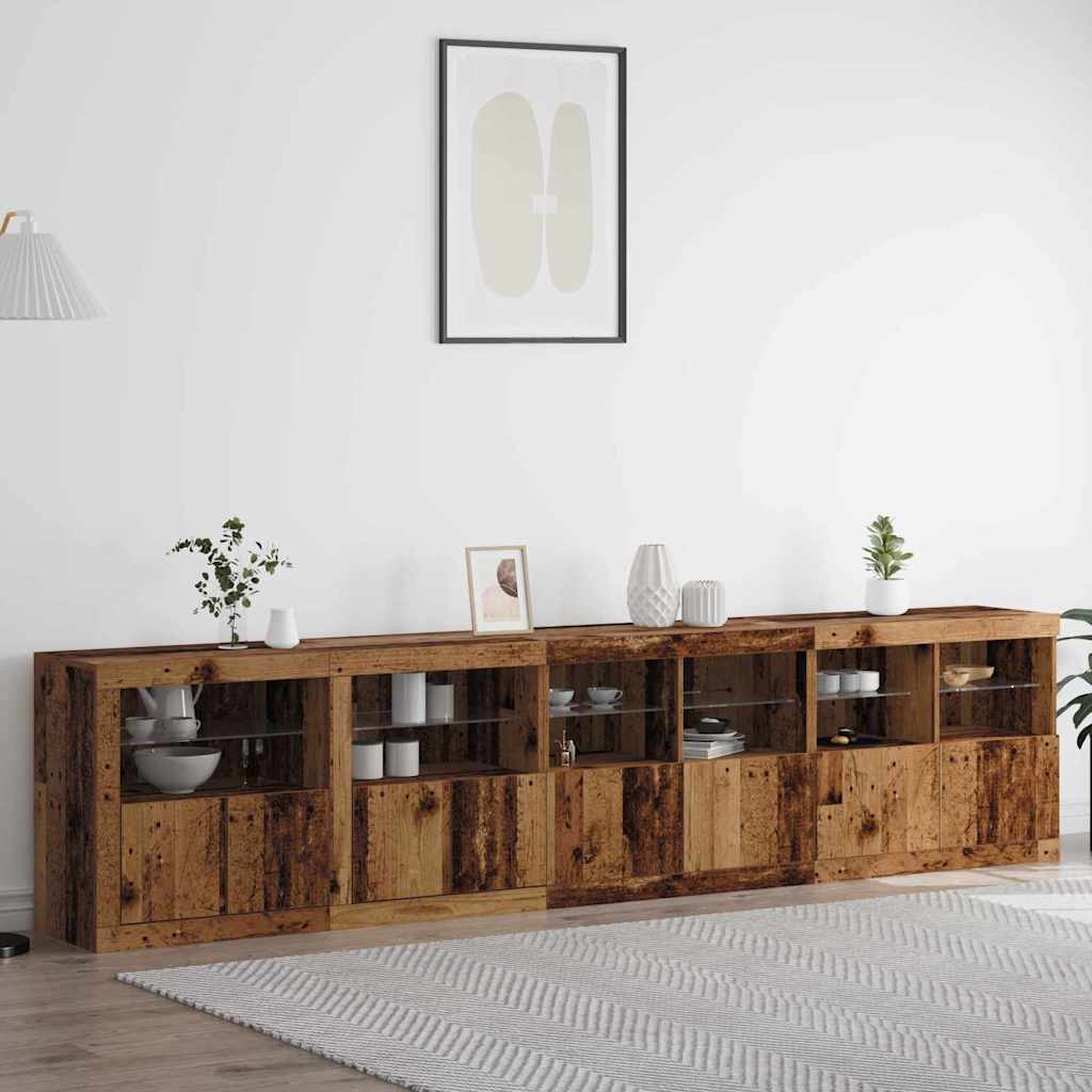 Sideboard with LED Lights 283x37x67 cm Old wood